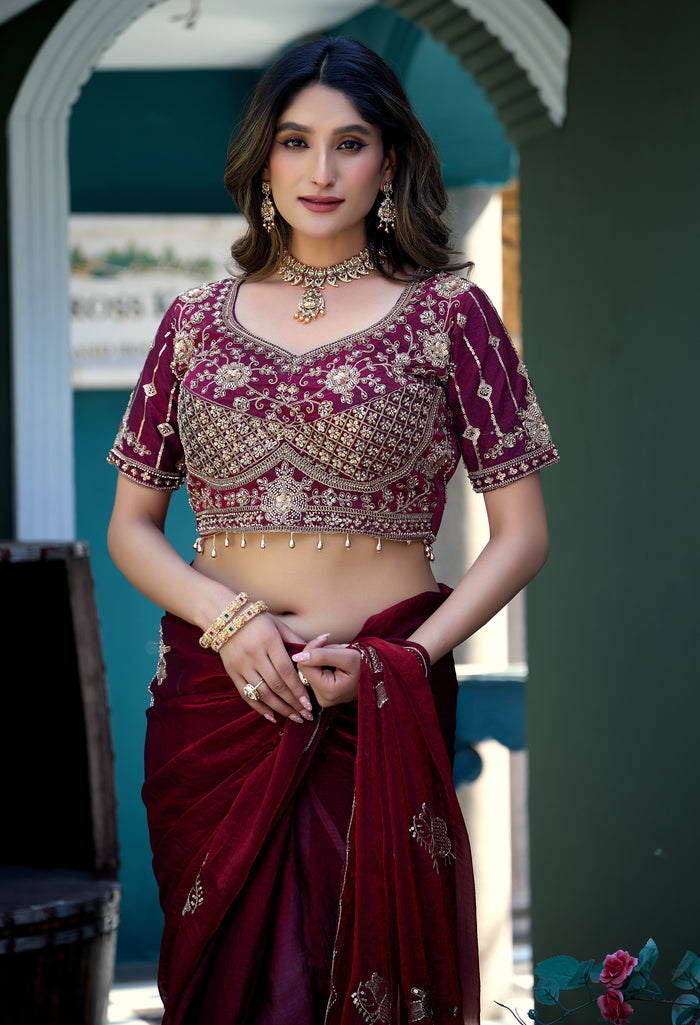 GULABO Viscose Rayon Embroidered Blouse - Wine