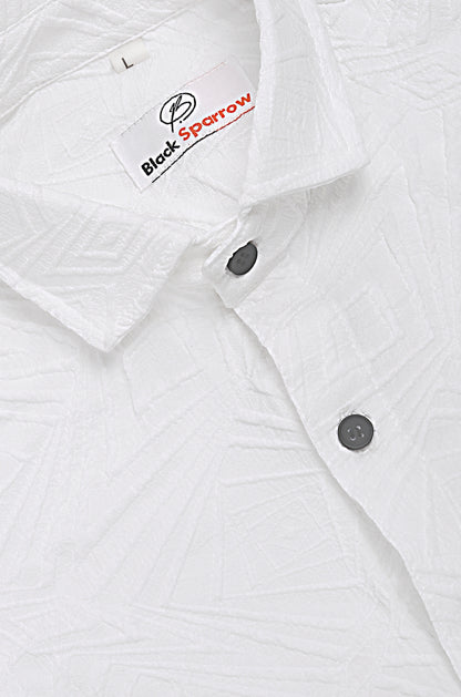 Ellipse Jacquard White Shirt for Men | Modern Smart-Casual Button-Down Stretch Lycra Top