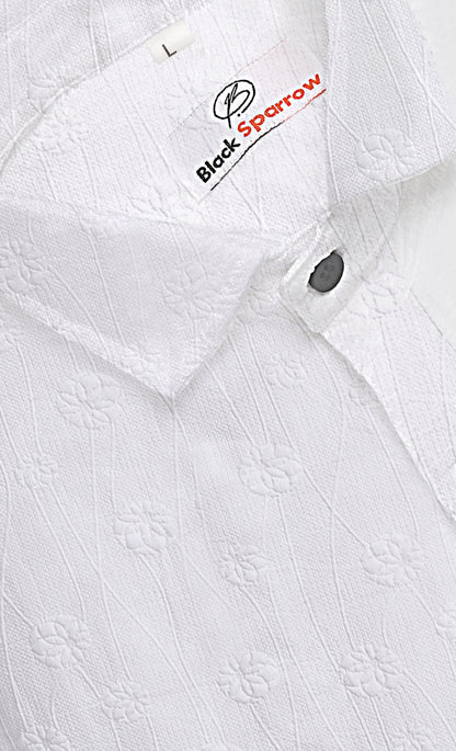 Lupine Jacquard White Shirt for Men | Modern Smart-Casual Button-Down Stretch Lycra Top