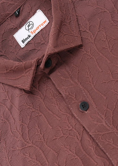 Limb Jacquard Burgundy Shirt for Men | Modern Smart-Casual Button-Down Stretch Lycra Top