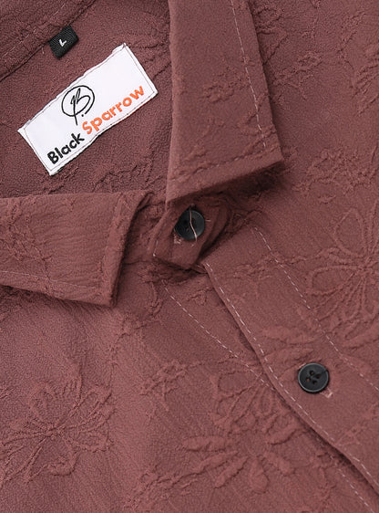 Flowly Jacquard Burgundy Shirt for Men | Modern Smart-Casual Button-Down Stretch Lycra Top