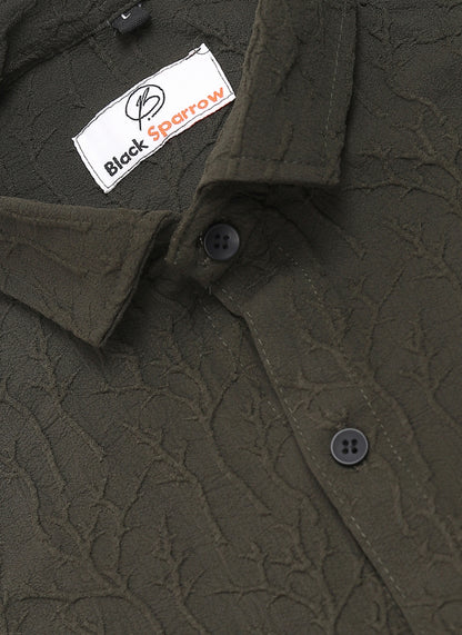 Limb Jacquard D-Green Shirt for Men | Modern Smart-Casual Button-Down Stretch Lycra Top