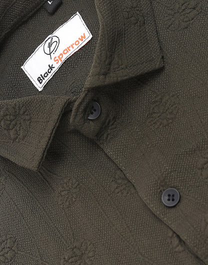 Lupine Jacquard D-Green Shirt for Men | Modern Smart-Casual Button-Down Stretch Lycra Top