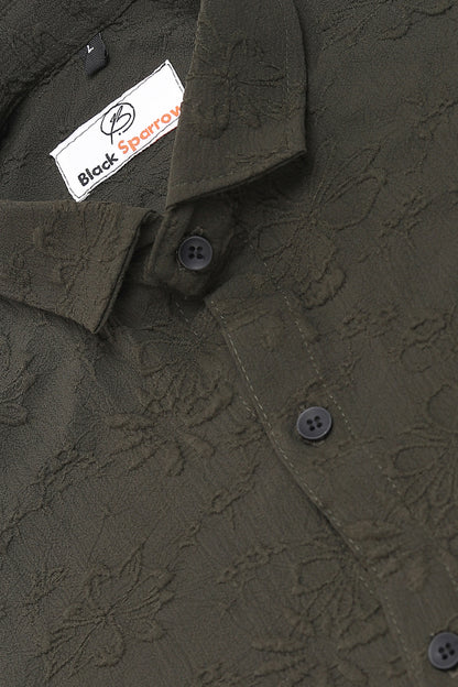 Flowly Jacquard D-Green Shirt for Men | Modern Smart-Casual Button-Down Stretch Lycra Top