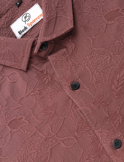 Abstract Jacquard Burgundy Shirt for Men | Modern Smart-Casual Button-Down Stretch Lycra Top