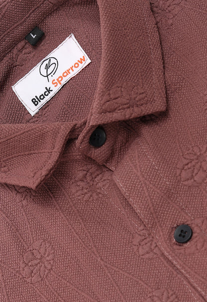 Lupine Jacquard Burgundy Shirt for Men | Modern Smart-Casual Button-Down Stretch Lycra Top