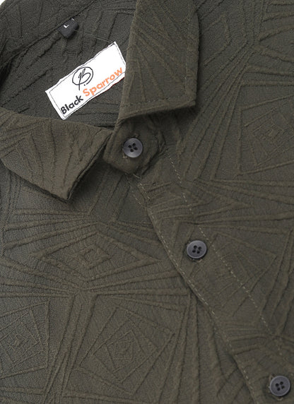 Ellipse Jacquard D-Green Shirt for Men | Modern Smart-Casual Button-Down Stretch Lycra Top
