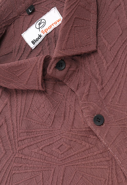 Ellipse Jacquard Burgundy Shirt for Men | Modern Smart-Casual Button-Down Stretch Lycra Top