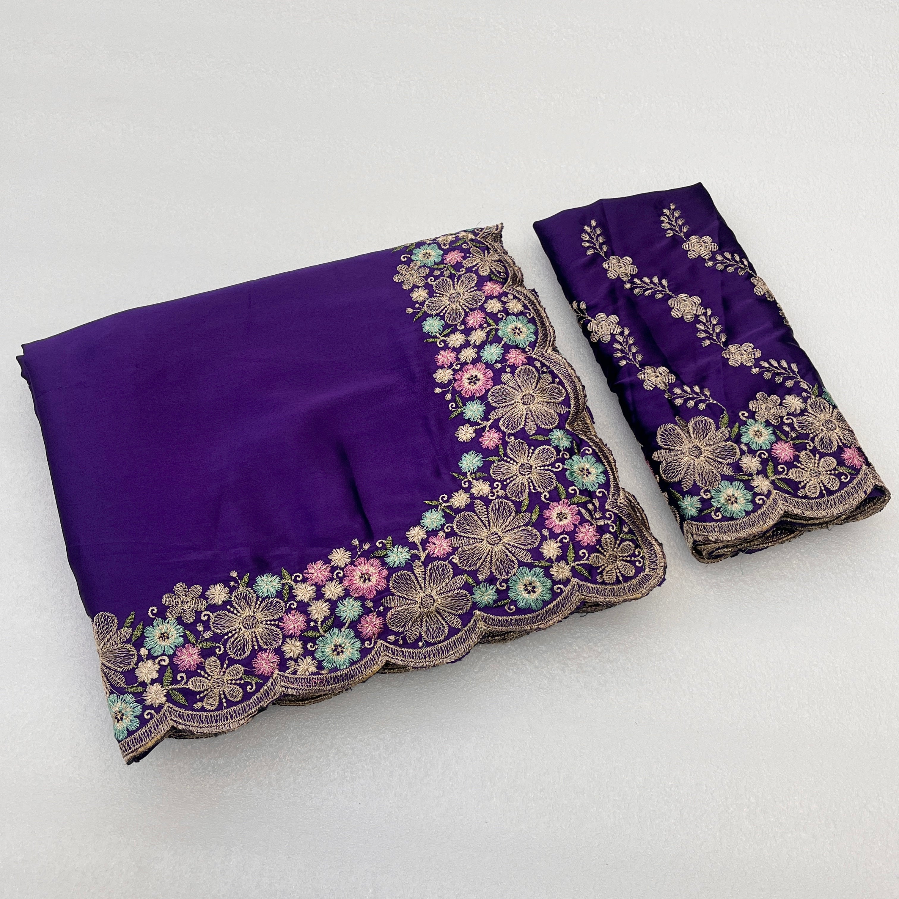 MANASVI Satin Embellished Embroidered Saree - Dark Jamli
