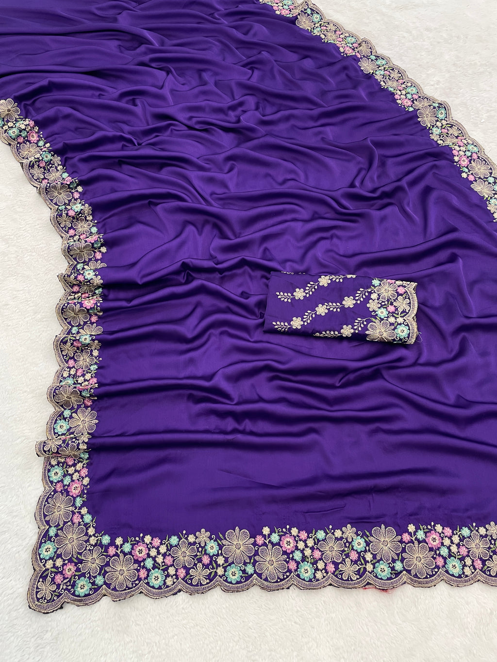 MANASVI Satin Embellished Embroidered Saree - Dark Jamli