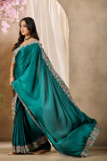 MANASVI Satin Embellished Embroidered Saree - Dark Rama