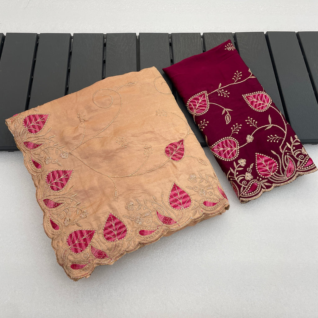 MASHUKA Satin Embellished Embroidered Floral Print Saree - Light Fanta