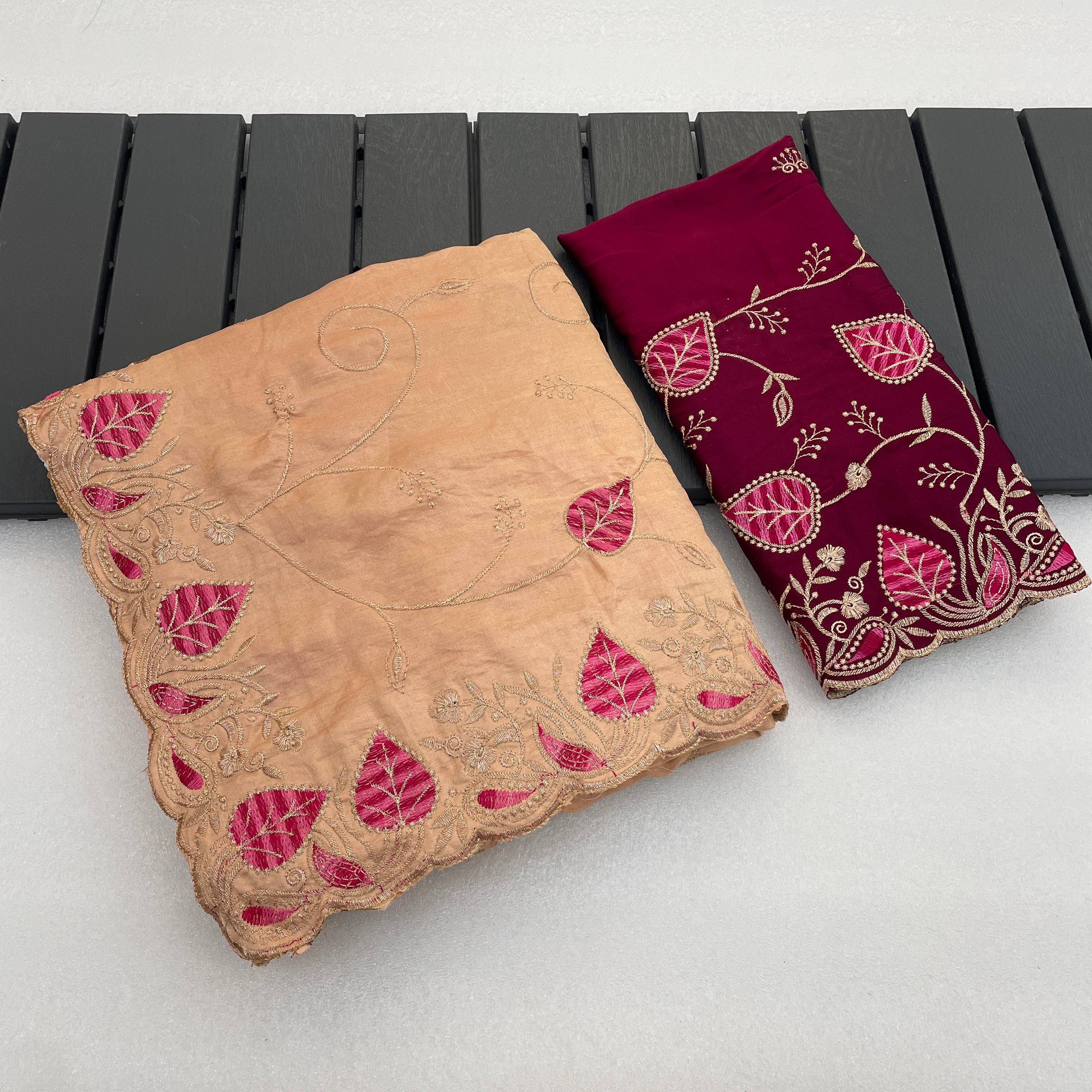 MASHUKA Satin Embellished Embroidered Floral Print Saree - Light Fanta