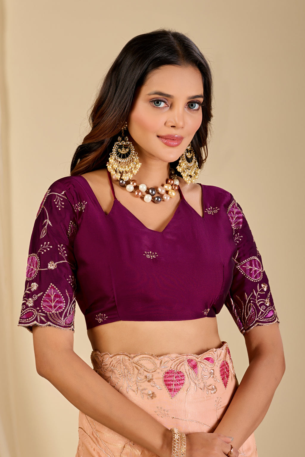 MASHUKA Satin Embellished Embroidered Floral Print Saree - Light Fanta