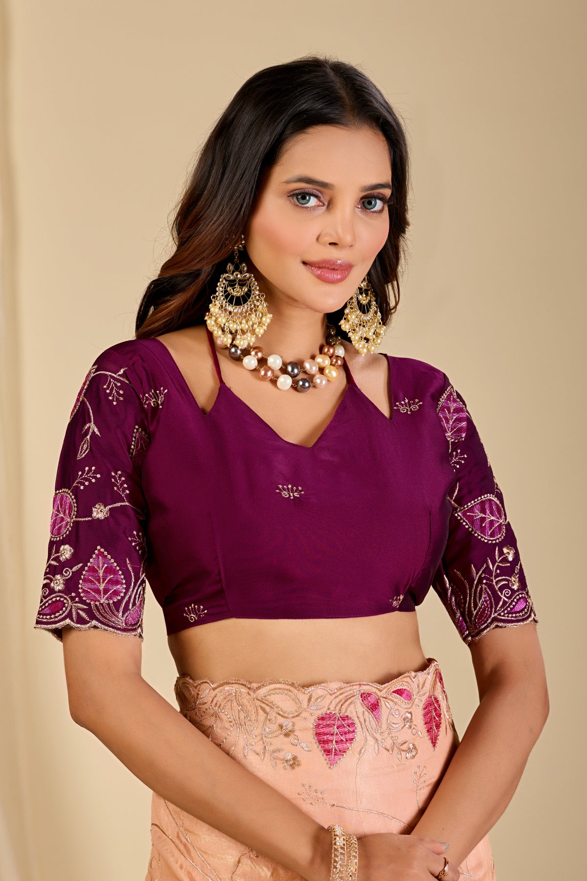 MASHUKA Satin Embellished Embroidered Floral Print Saree - Light Fanta