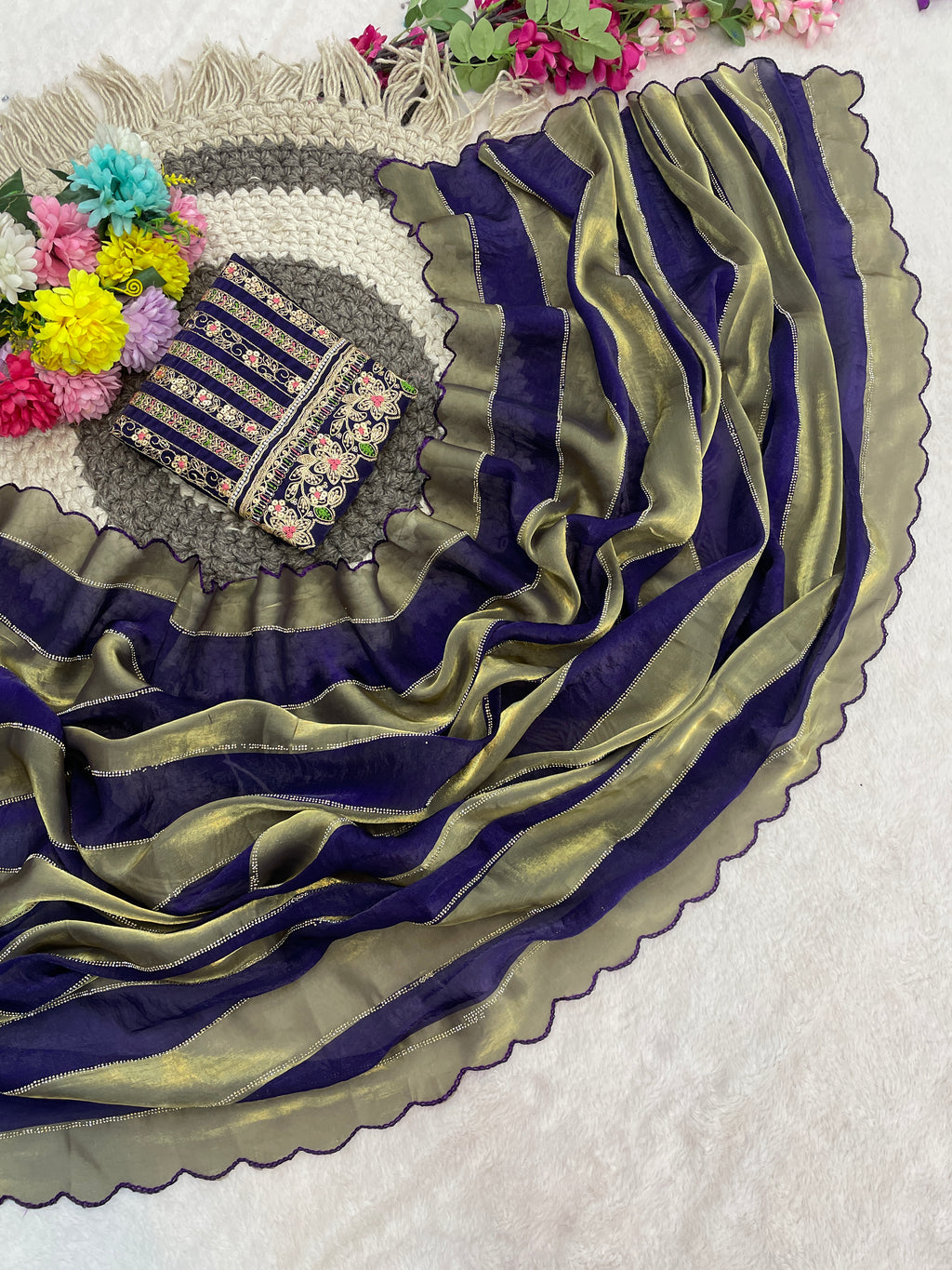 NAYANTARA Satin Embellished Embroidered Saree - Jamli