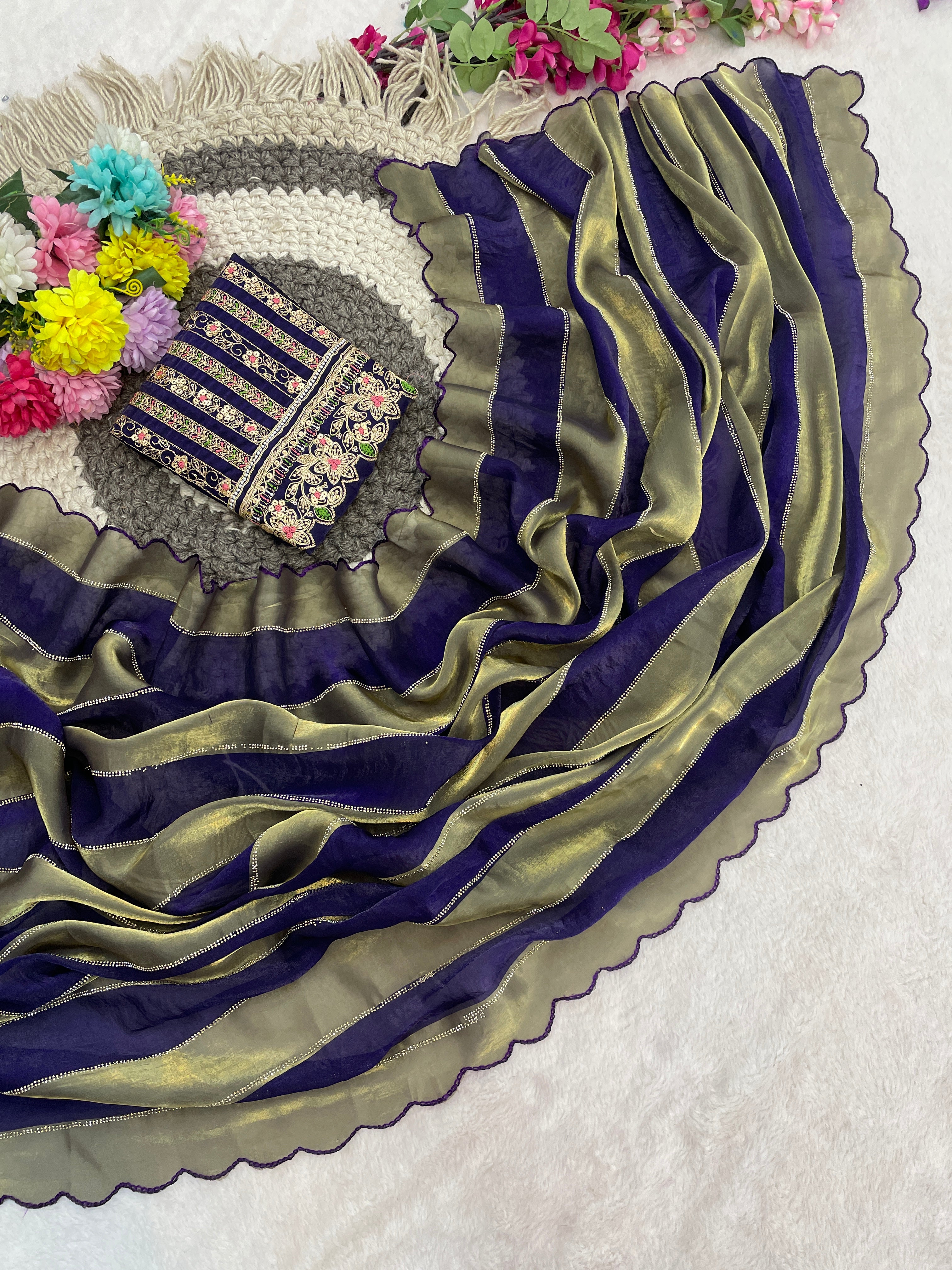 NAYANTARA Satin Embellished Embroidered Saree - Jamli