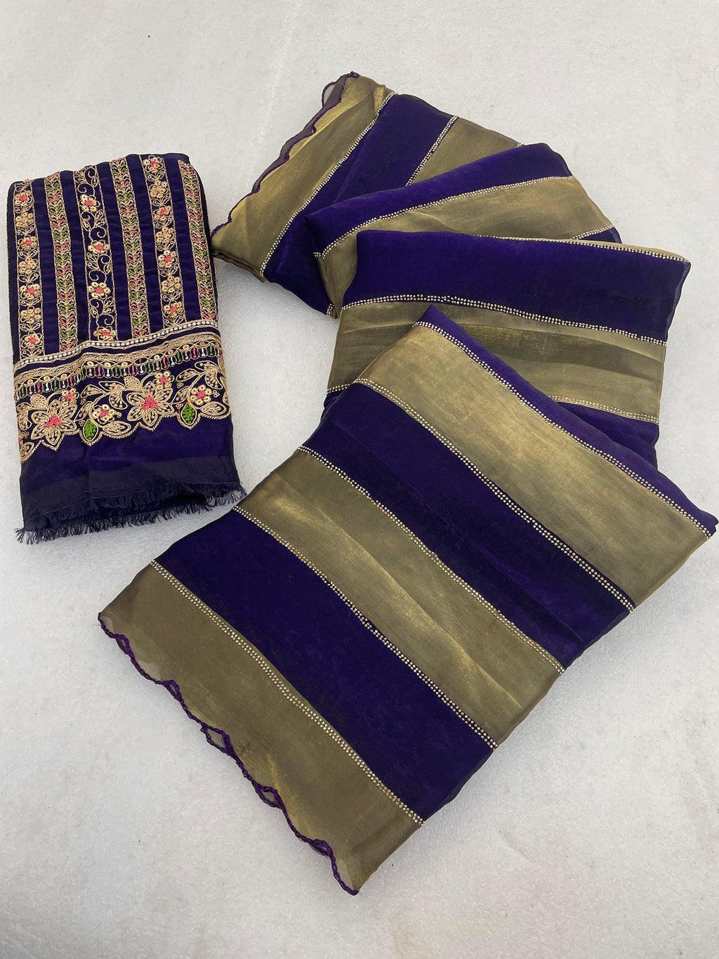 NAYANTARA Satin Embellished Embroidered Saree - Jamli