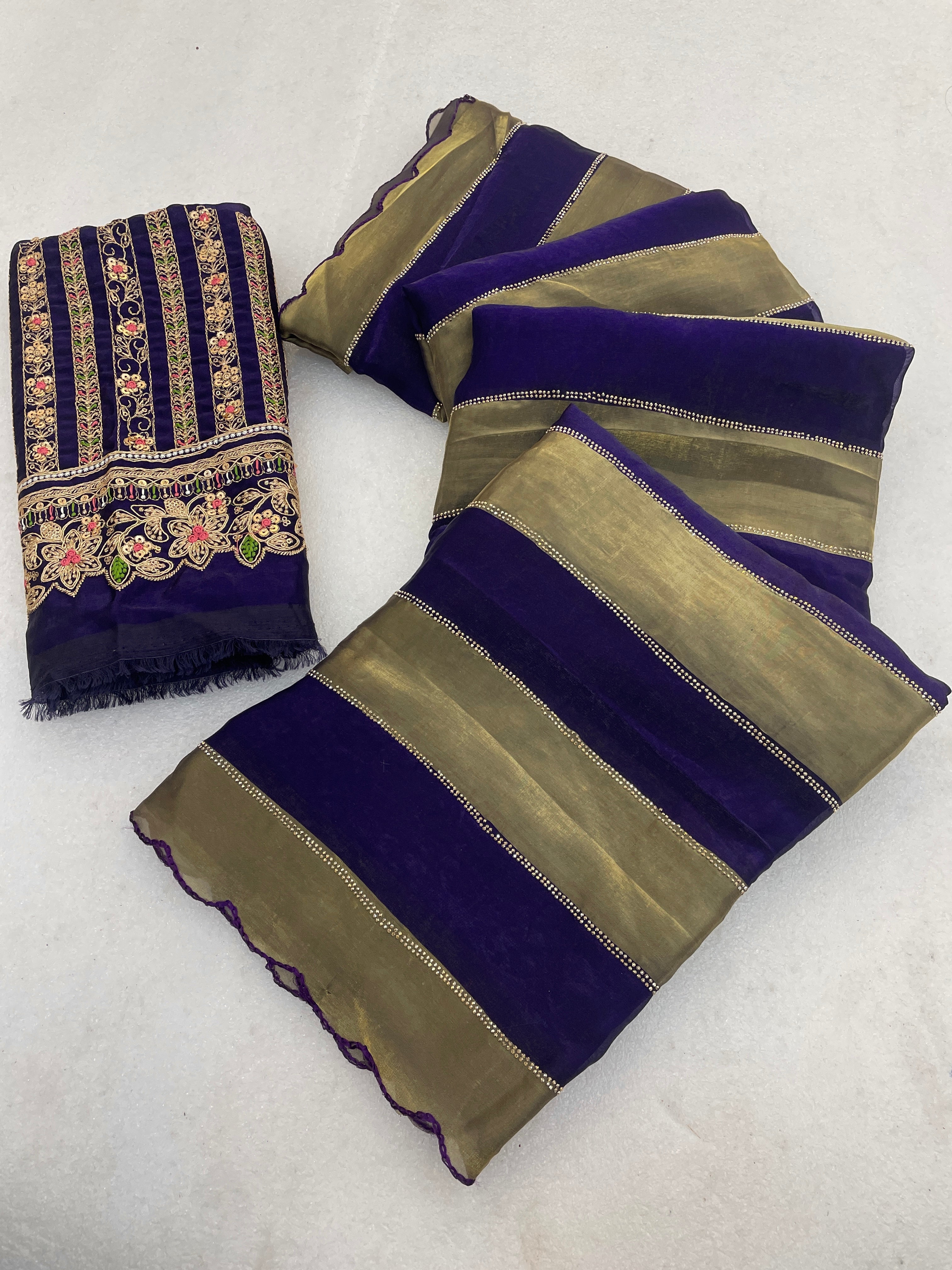 NAYANTARA Satin Embellished Embroidered Saree - Jamli