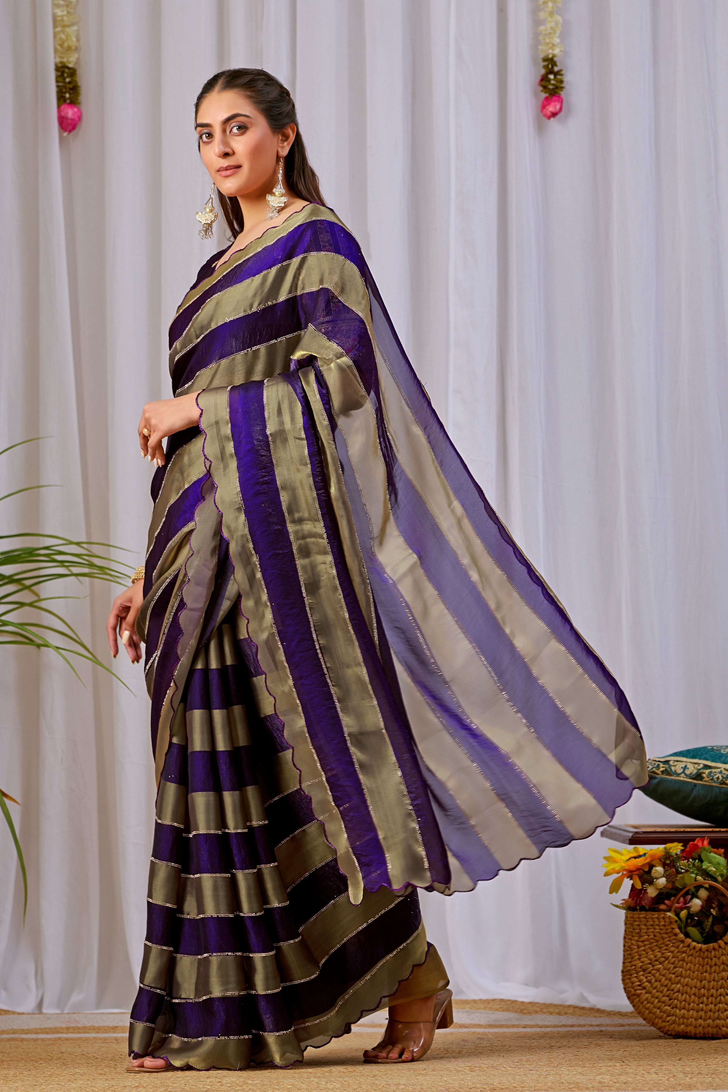 NAYANTARA Satin Embellished Embroidered Saree - Jamli