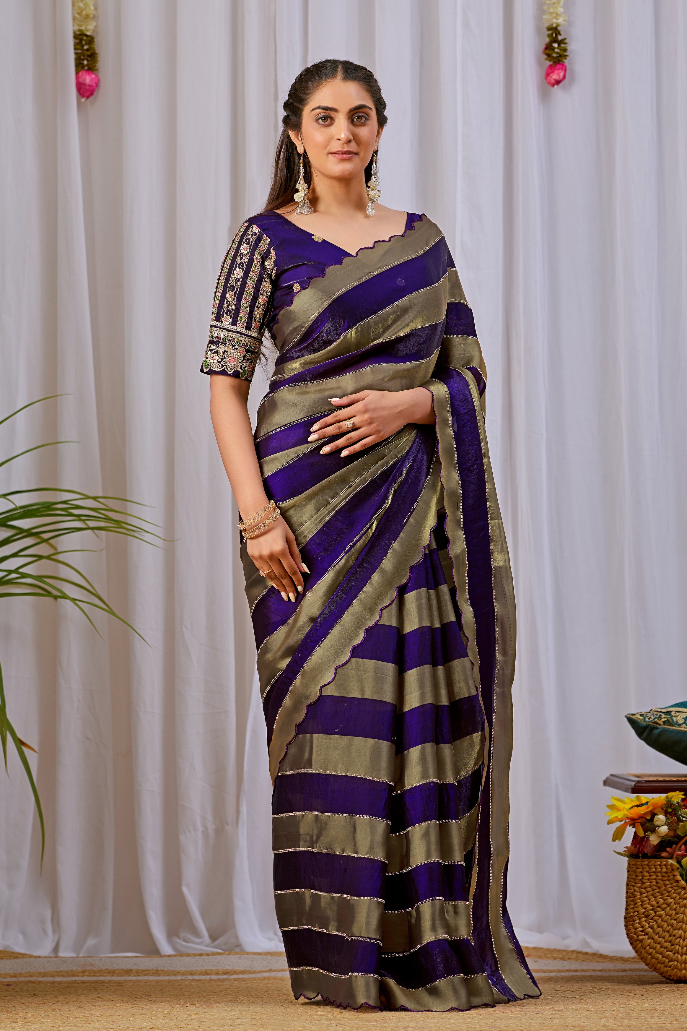 NAYANTARA Satin Embellished Embroidered Saree - Jamli