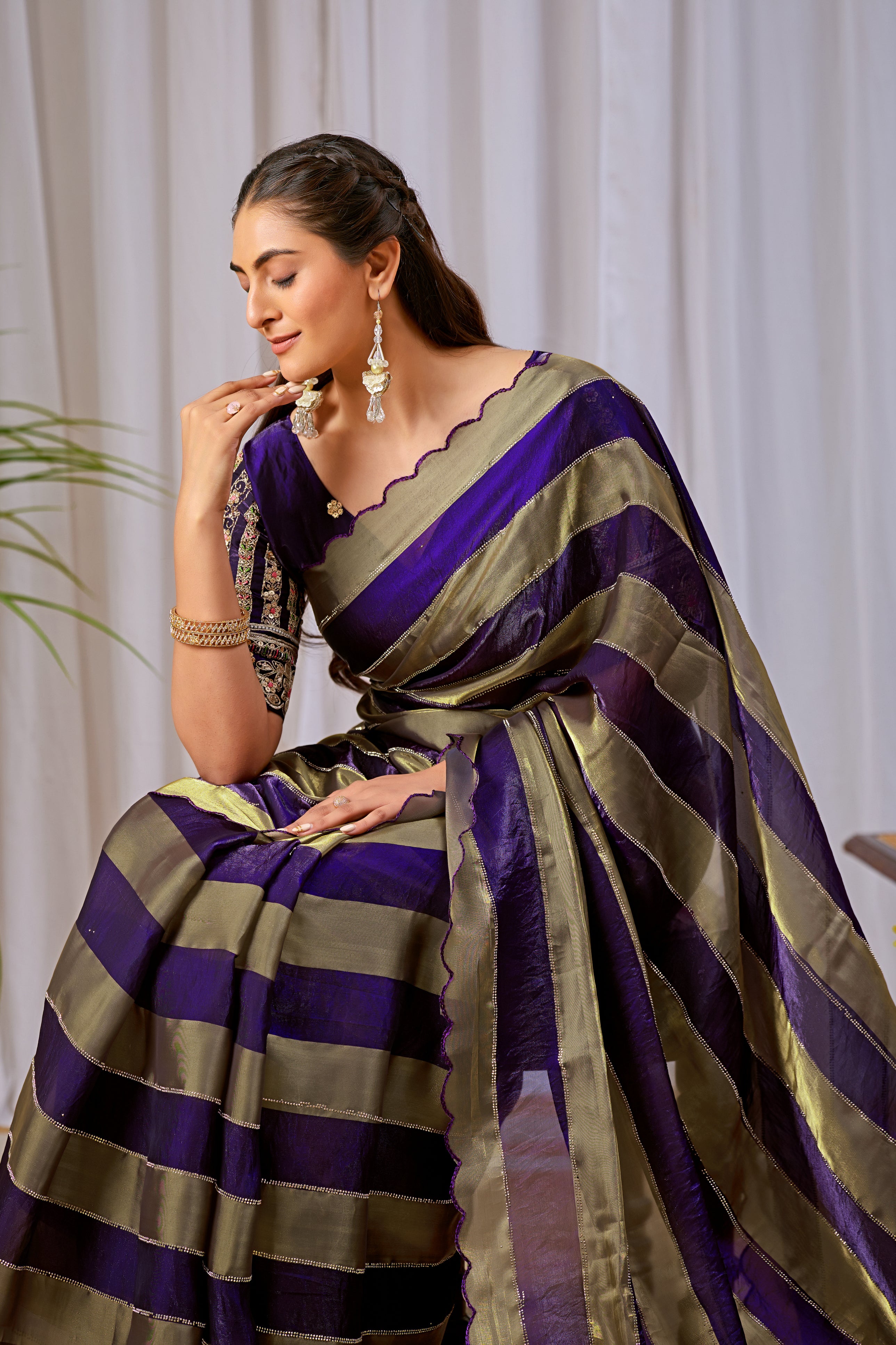 NAYANTARA Satin Embellished Embroidered Saree - Jamli
