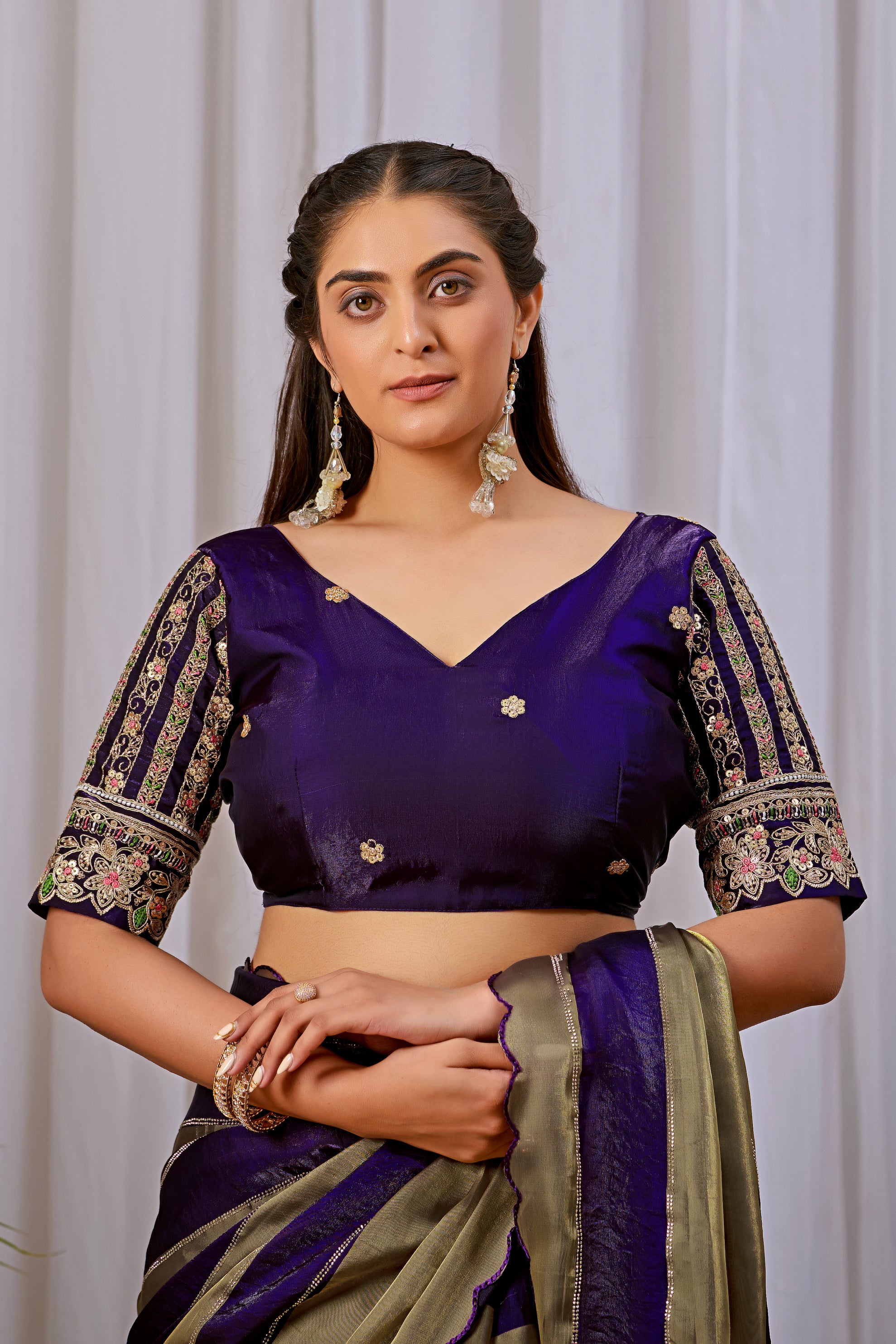 NAYANTARA Satin Embellished Embroidered Saree - Jamli
