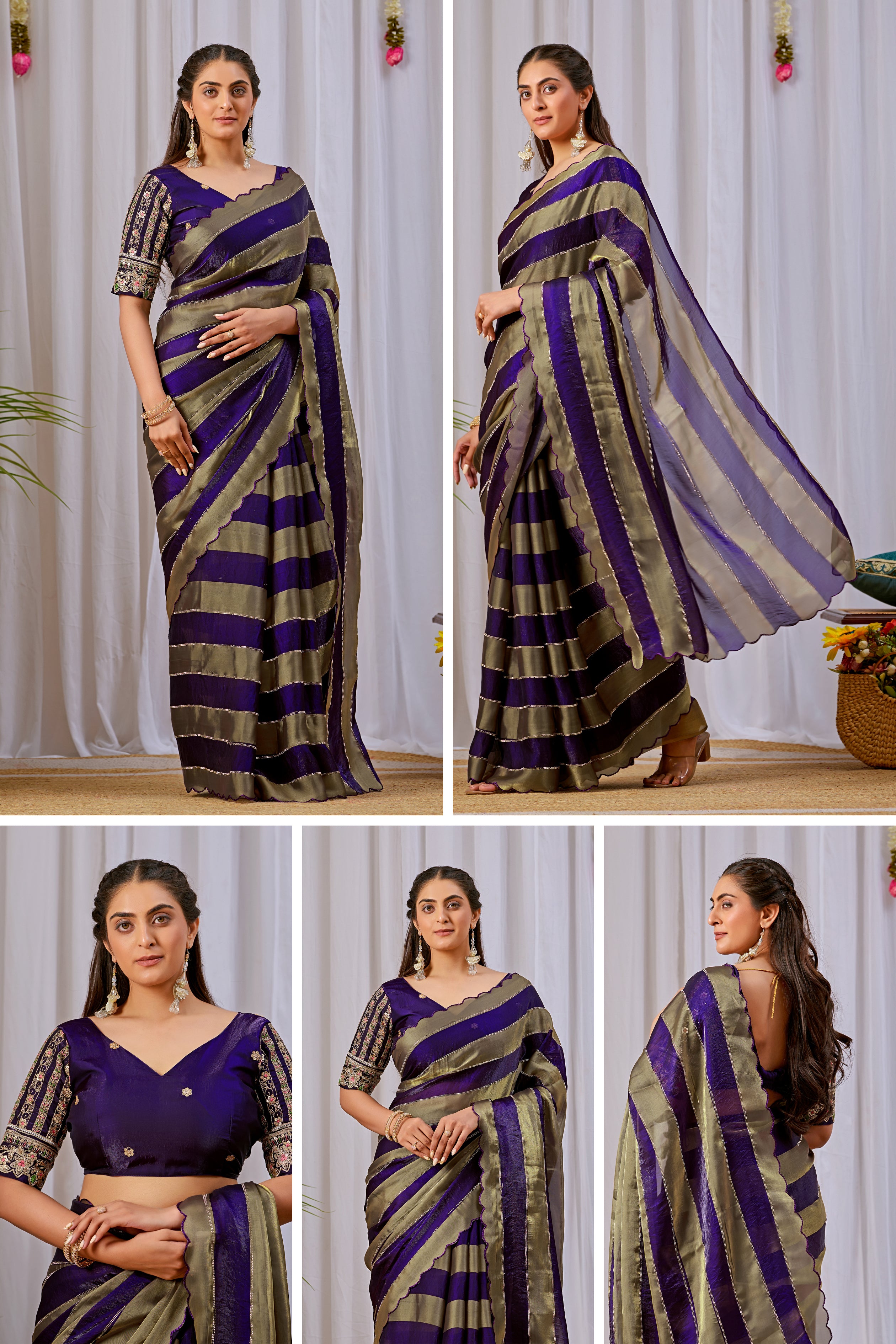 NAYANTARA Satin Embellished Embroidered Saree - Jamli