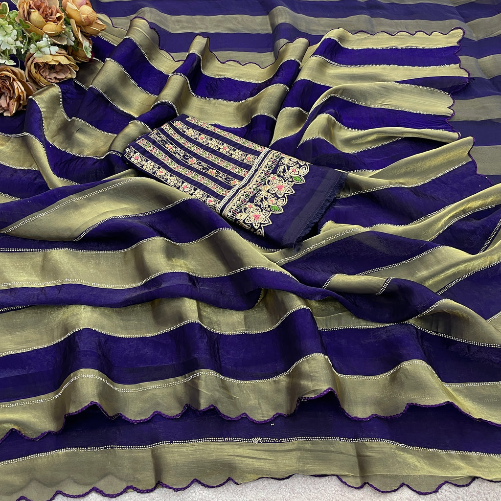 NAYANTARA Satin Embellished Embroidered Saree - Jamli