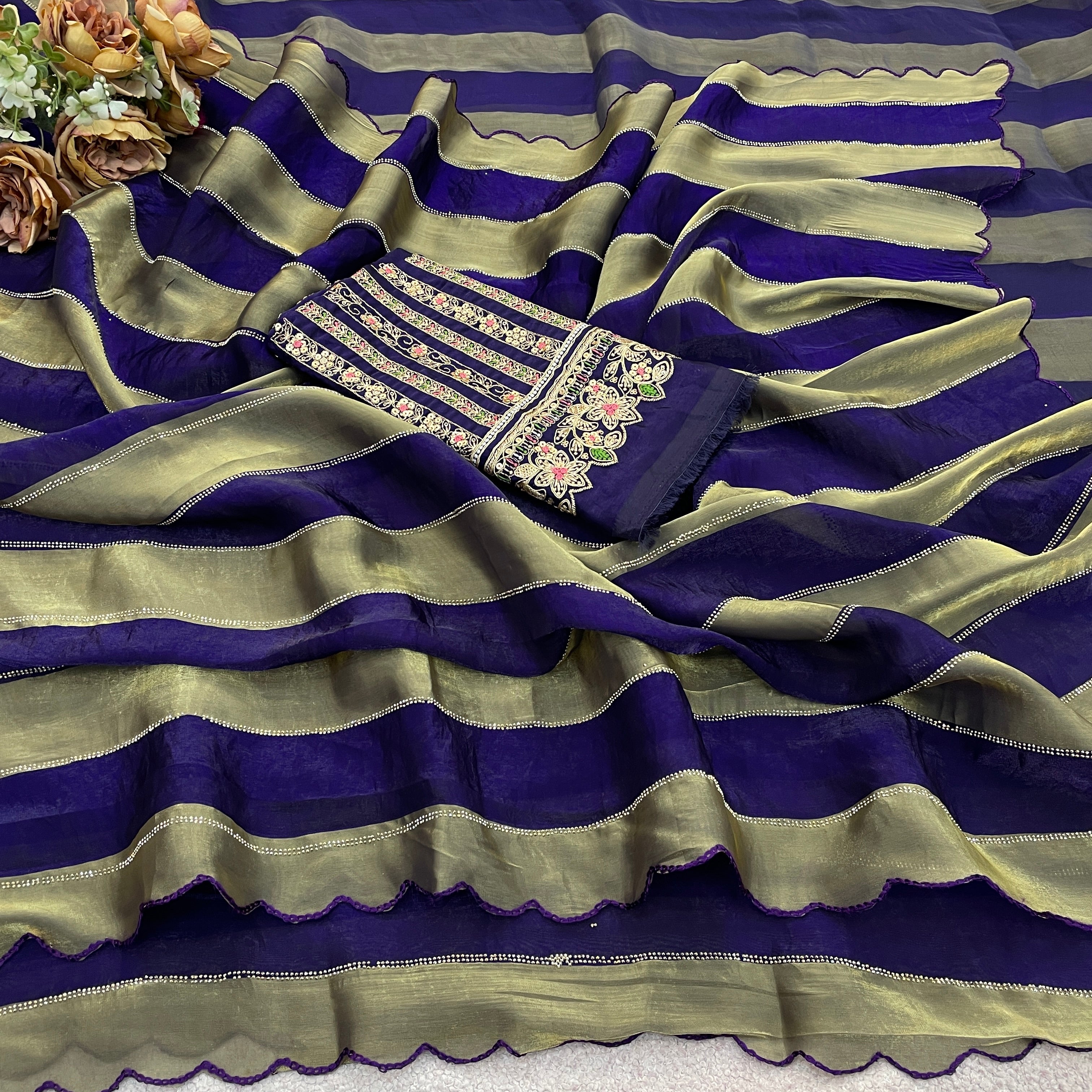 NAYANTARA Satin Embellished Embroidered Saree - Jamli