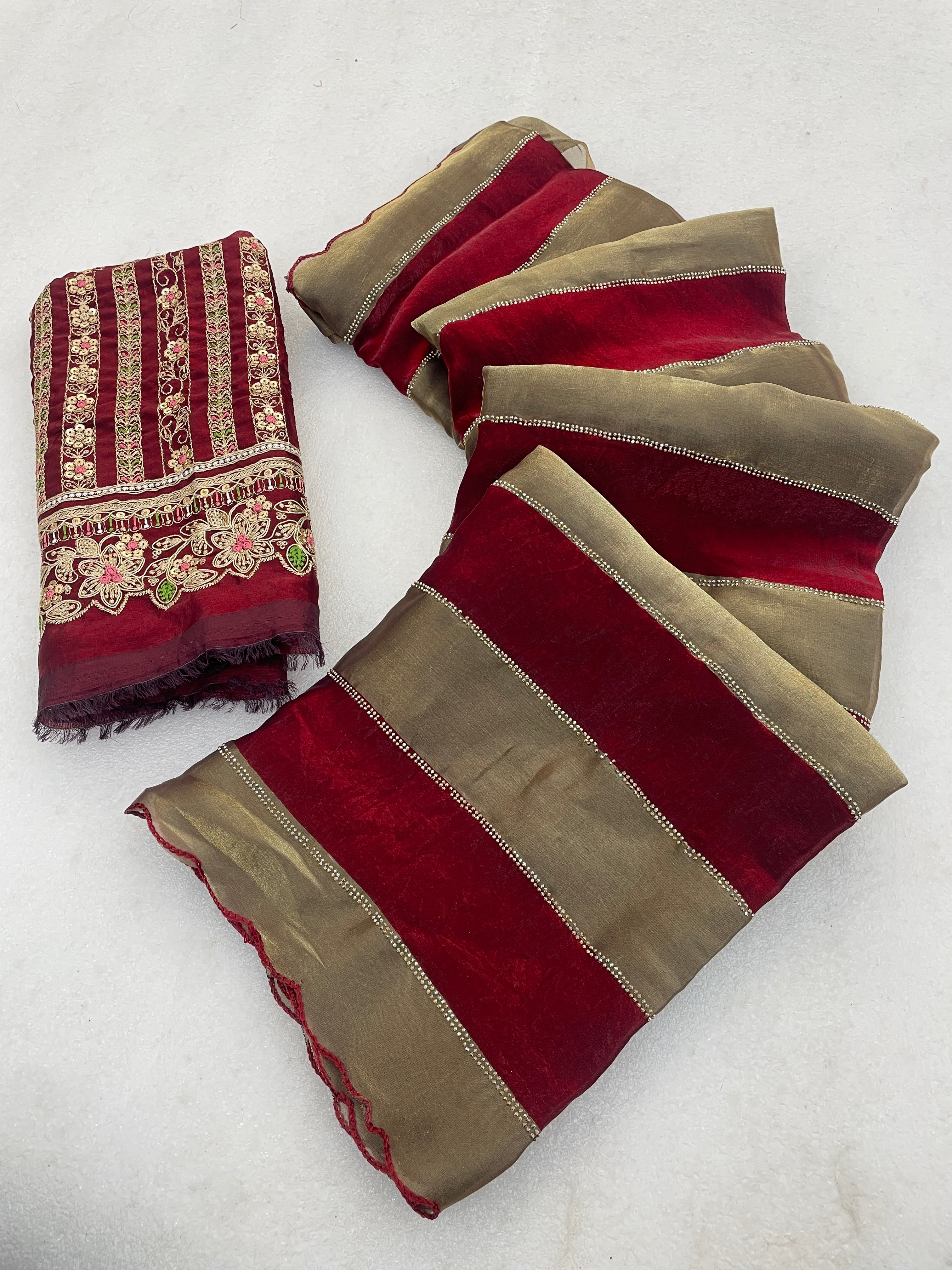 NAYANTARA Satin Embellished Embroidered Saree - Maroon