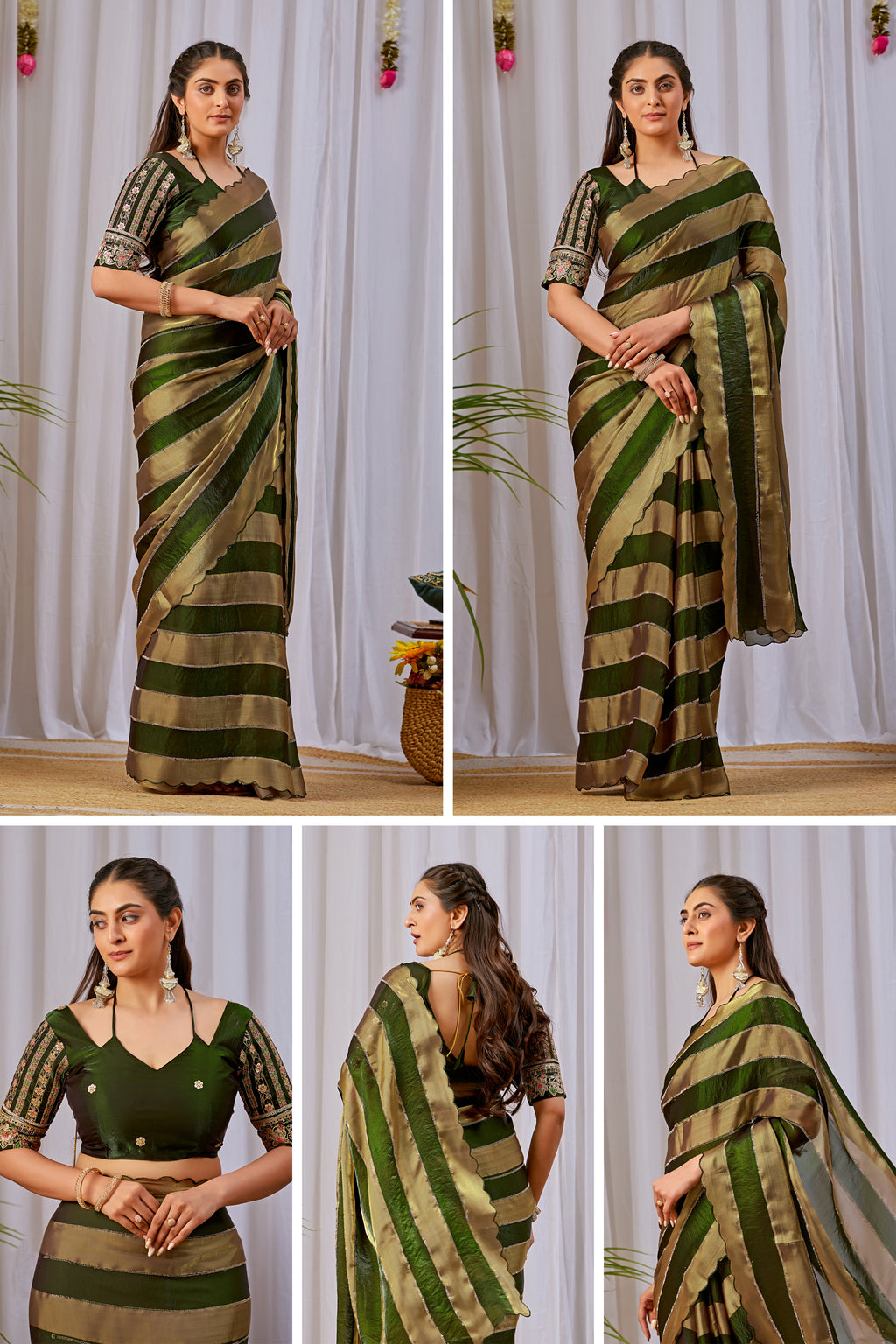 NAYANTARA Satin Embellished Embroidered Saree - Mehandi