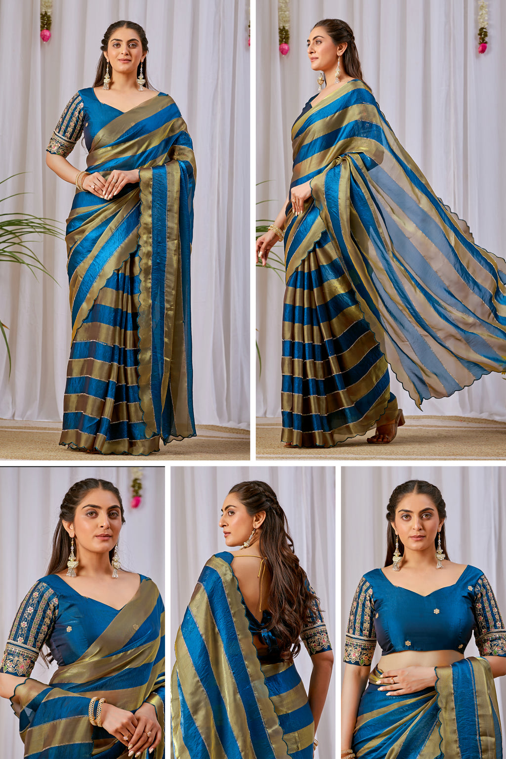 NAYANTARA Satin Embellished Embroidered Saree - Mor Peach