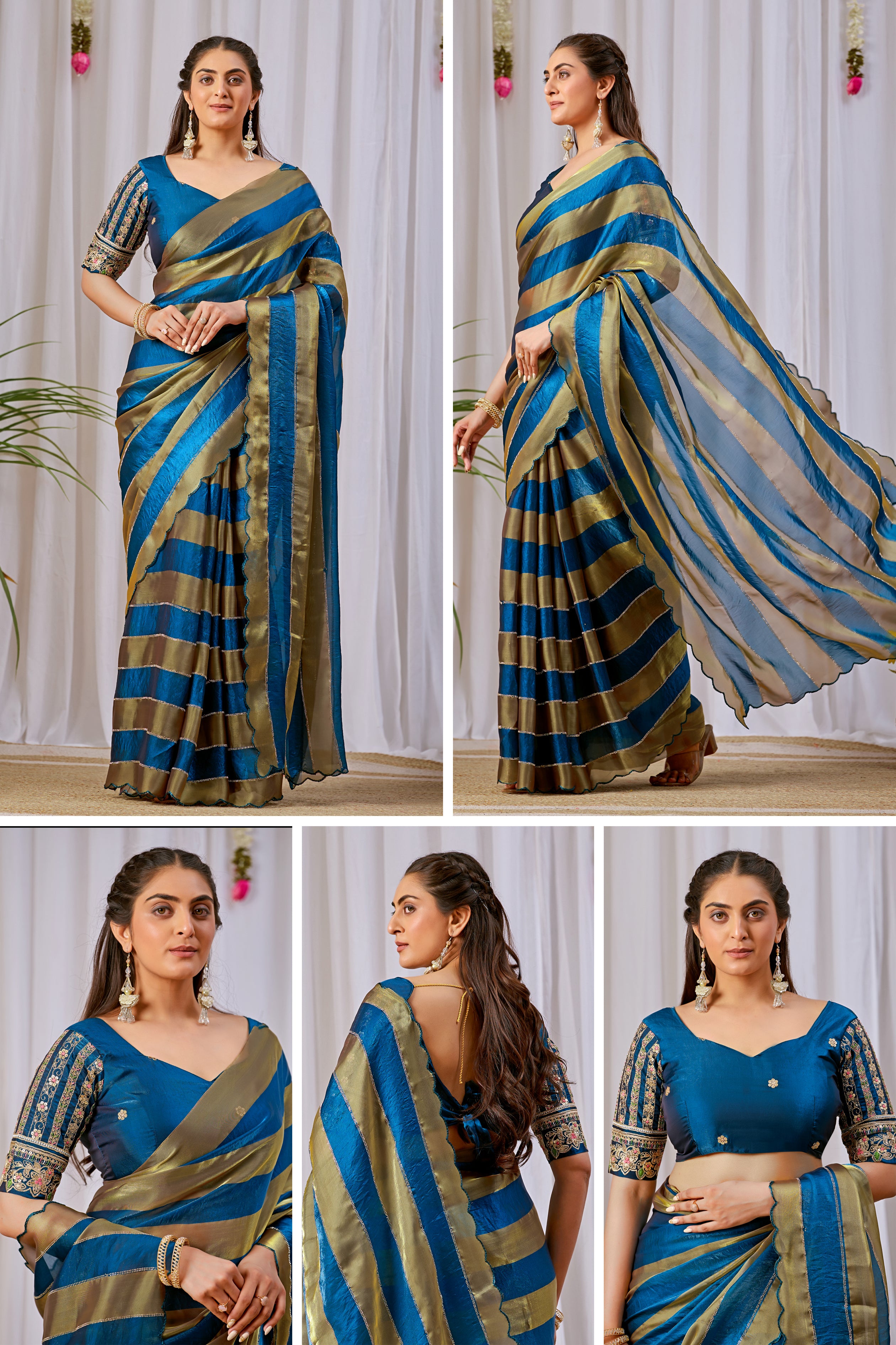 NAYANTARA Satin Embellished Embroidered Saree - Mor Peach