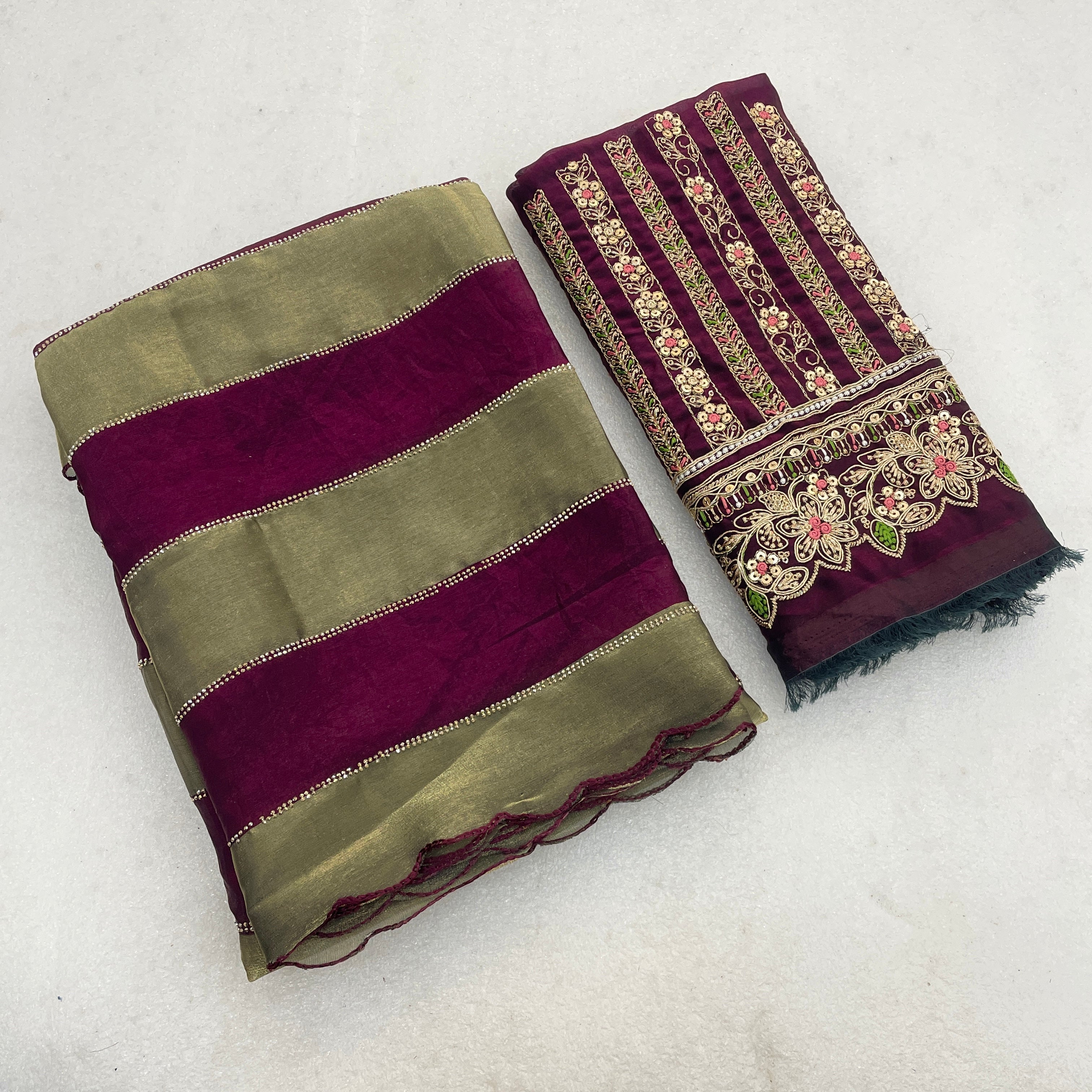 NAYANTARA Satin Embellished Embroidered Saree - Wine