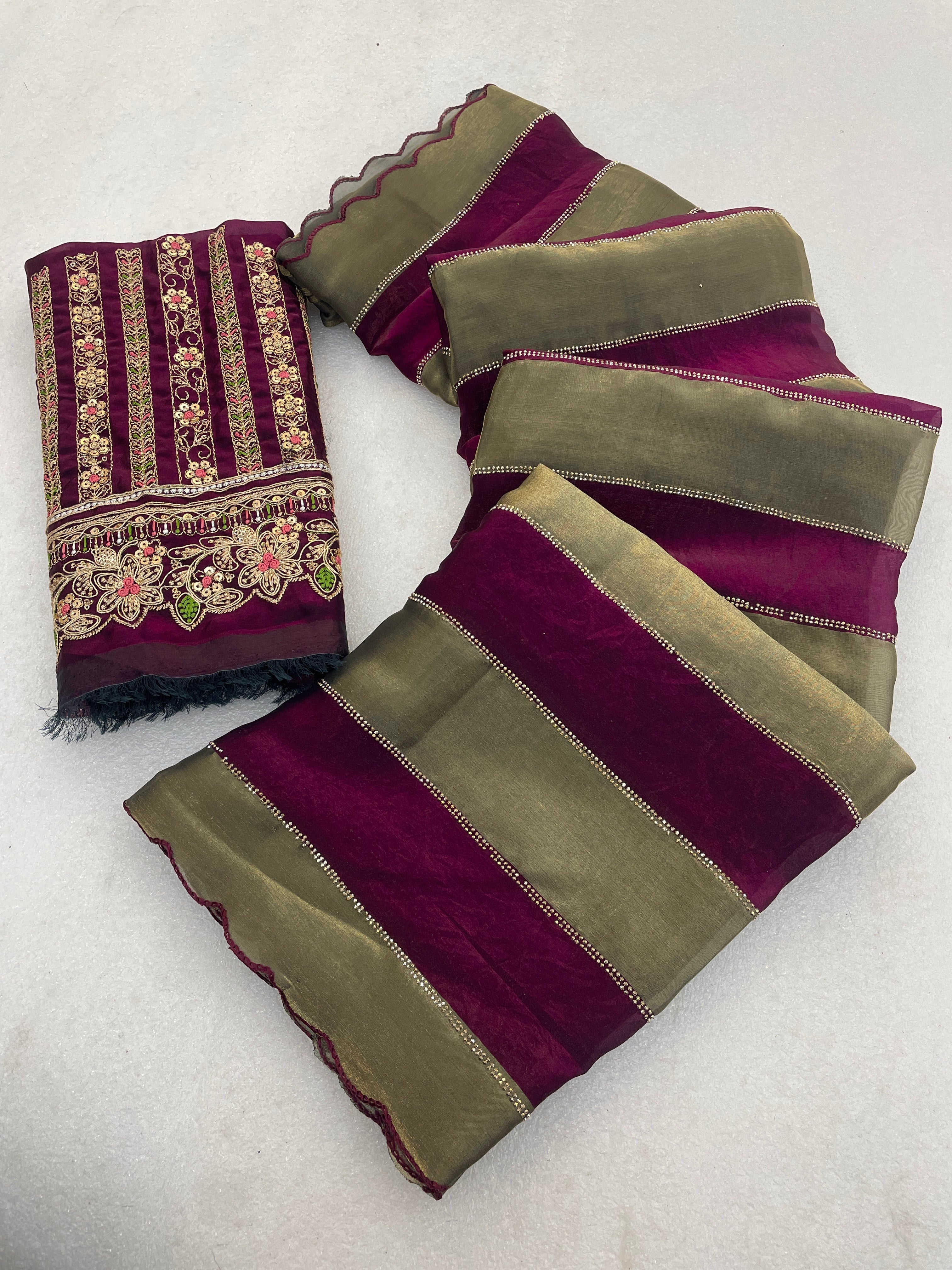 NAYANTARA Satin Embellished Embroidered Saree - Wine
