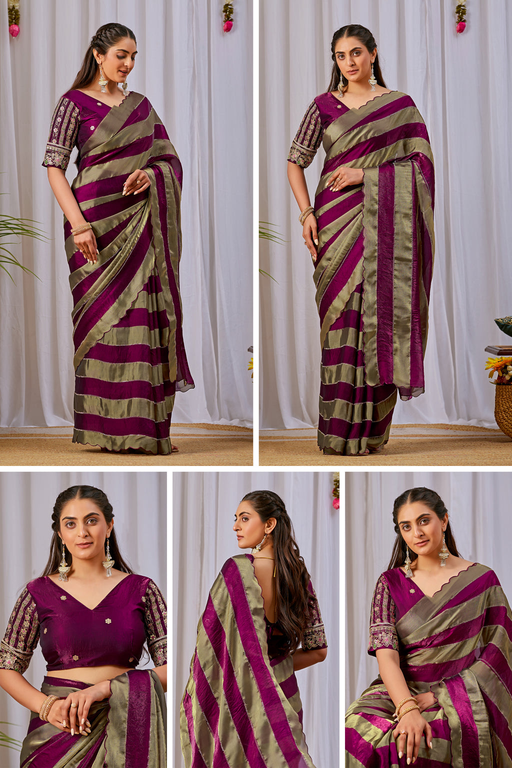 NAYANTARA Satin Embellished Embroidered Saree - Wine