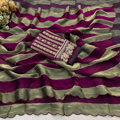 NAYANTARA Satin Embellished Embroidered Saree - Wine