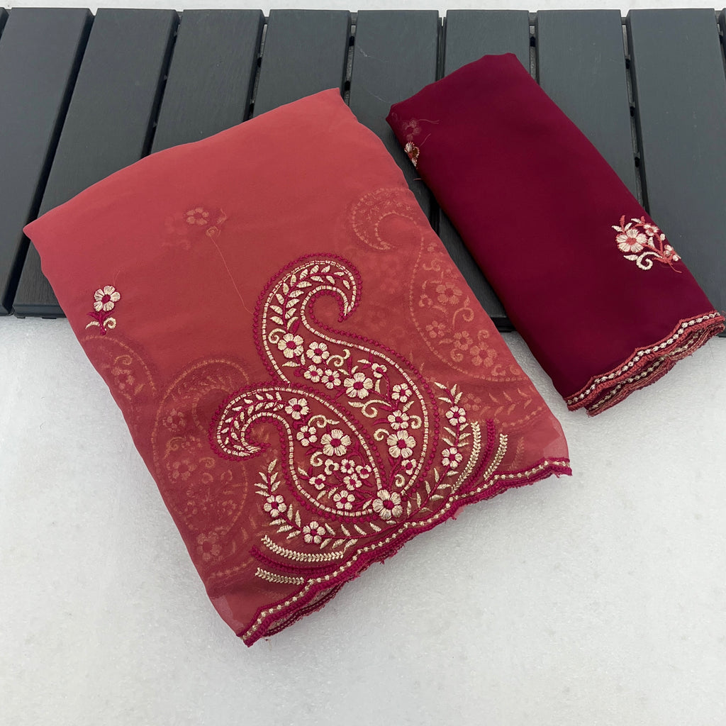 NIHARIKA Georgette Embellished Embroidered Saree - Dusty Gajri