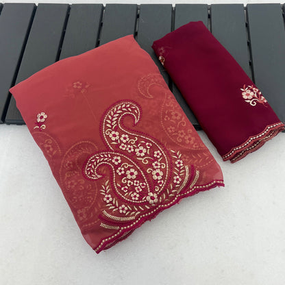 NIHARIKA Georgette Embellished Embroidered Saree - Dusty Gajri