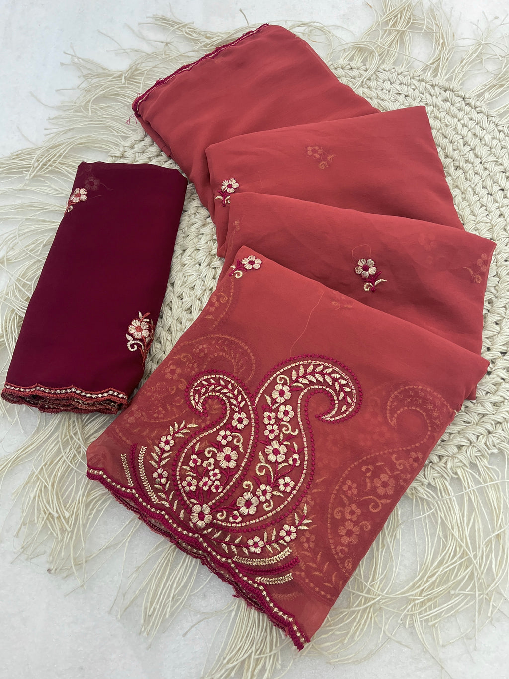 NIHARIKA Georgette Embellished Embroidered Saree - Dusty Gajri
