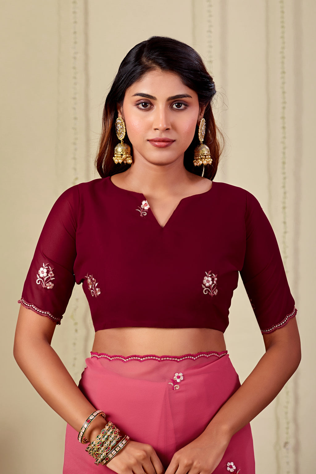 NIHARIKA Georgette Embellished Embroidered Saree - Dusty Gajri
