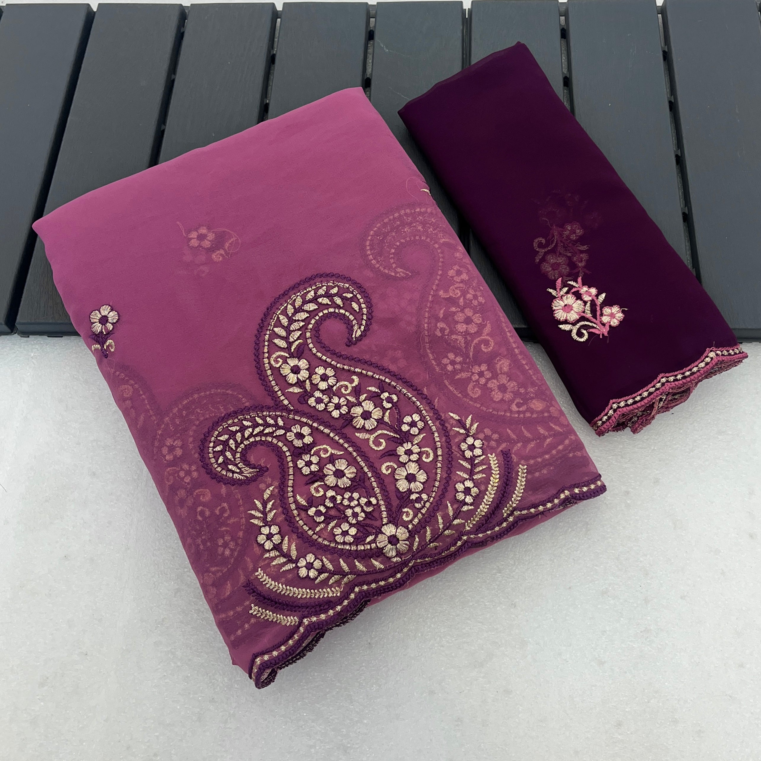 NIHARIKA Georgette Embellished Embroidered Saree - Dusty Pink