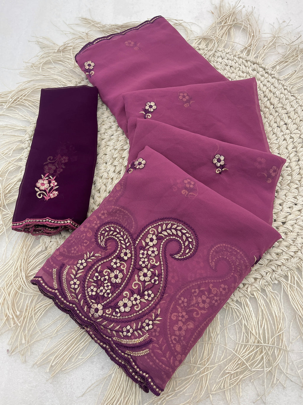NIHARIKA Georgette Embellished Embroidered Saree - Dusty Pink