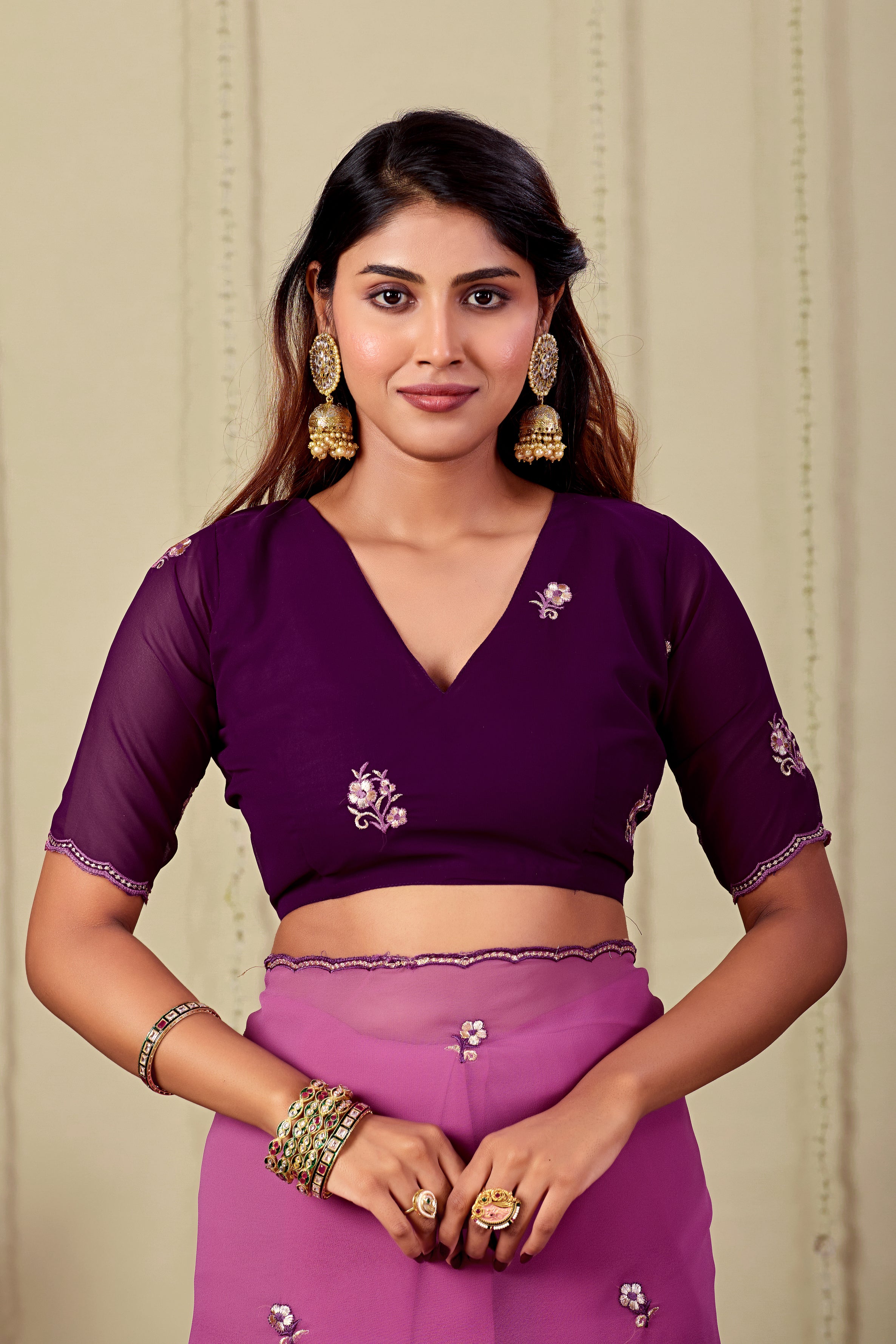 NIHARIKA Georgette Embellished Embroidered Saree - Dusty Pink