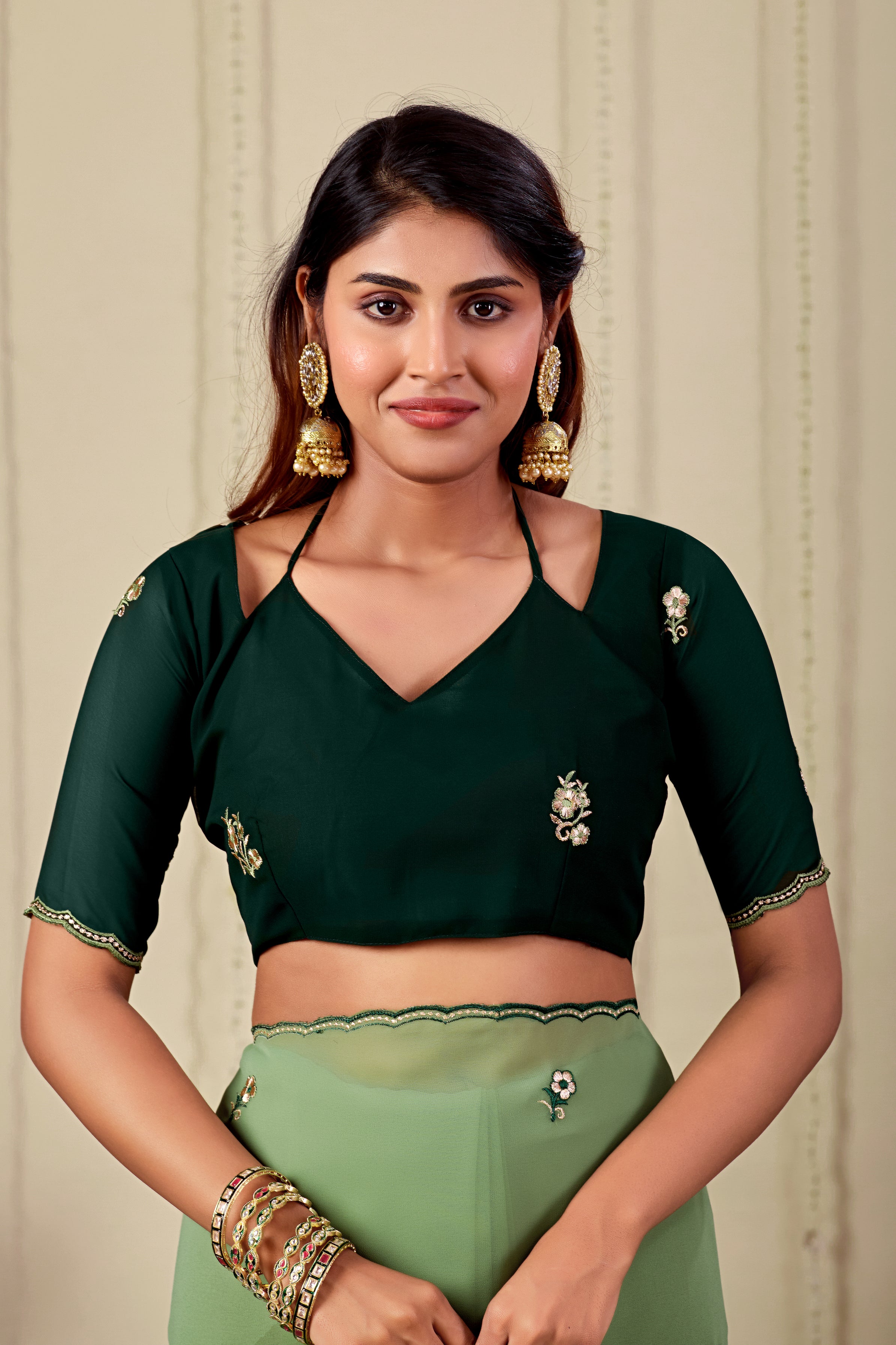 NIHARIKA Georgette Embellished Embroidered Saree - Dusty Pista