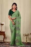 NIHARIKA Georgette Embellished Embroidered Saree - Dusty Pista