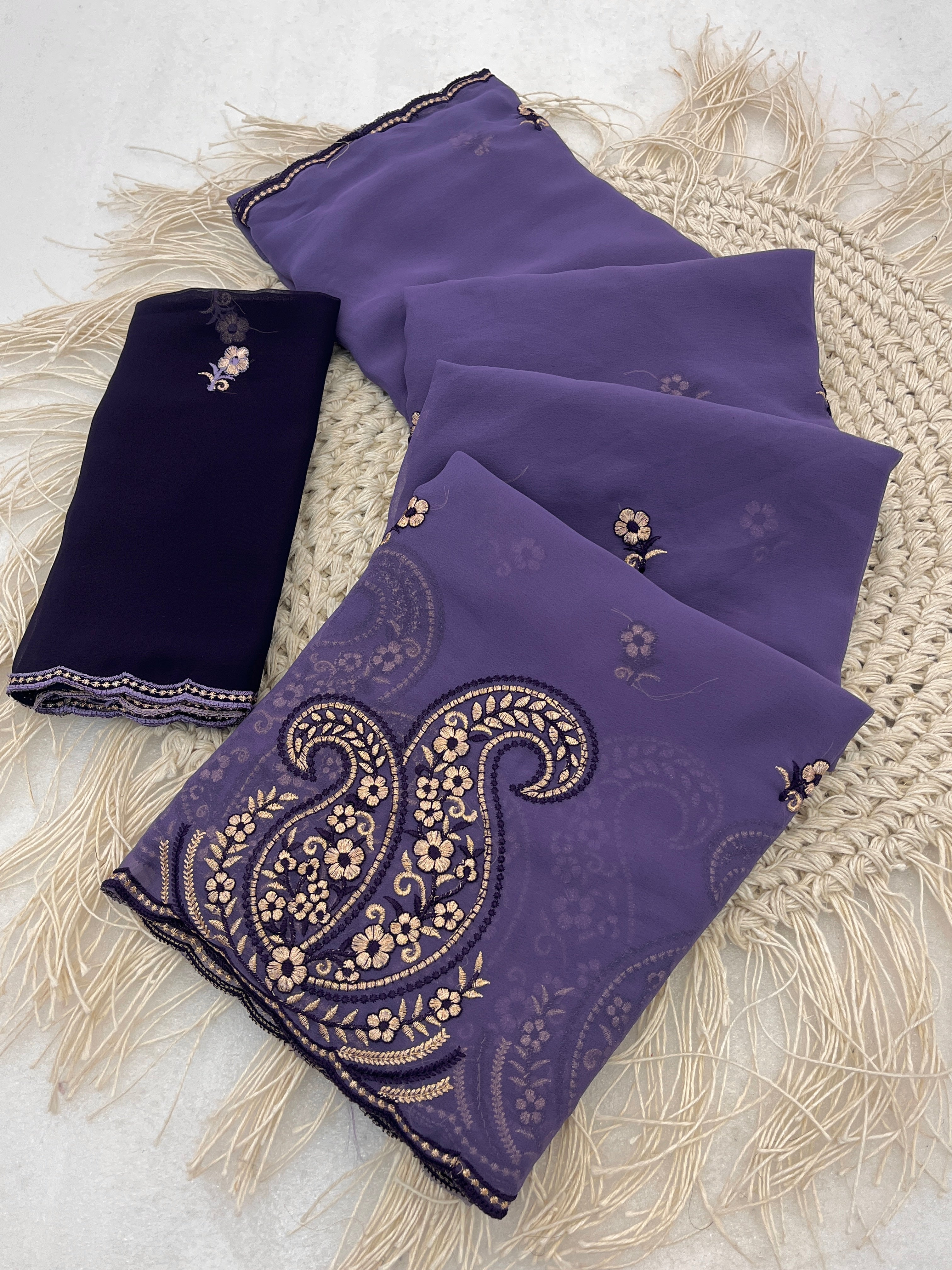 NIHARIKA Georgette Embellished Embroidered Saree - Dusty Pista