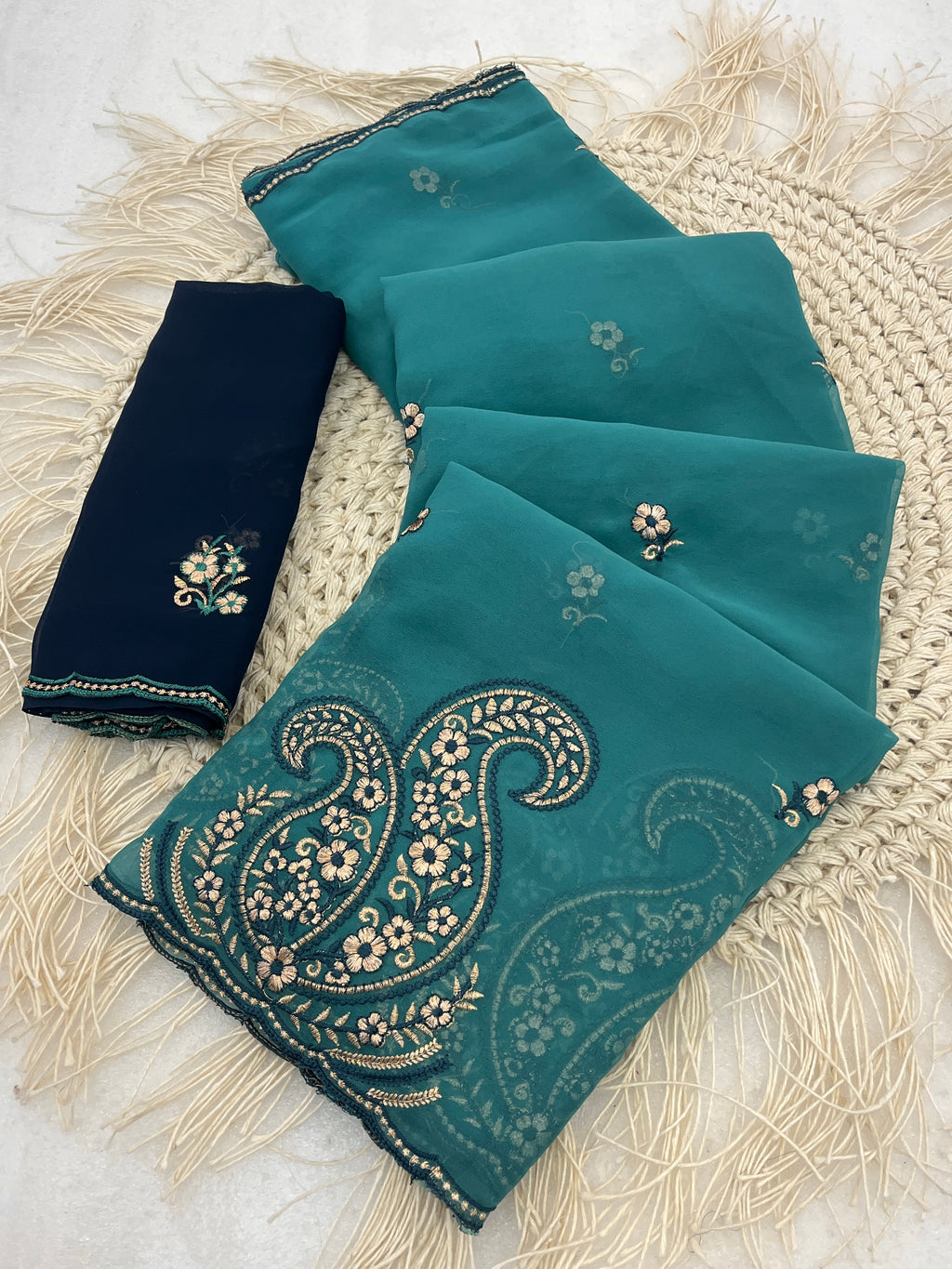 NIHARIKA Georgette Embellished Embroidered Saree - Dusty Sky