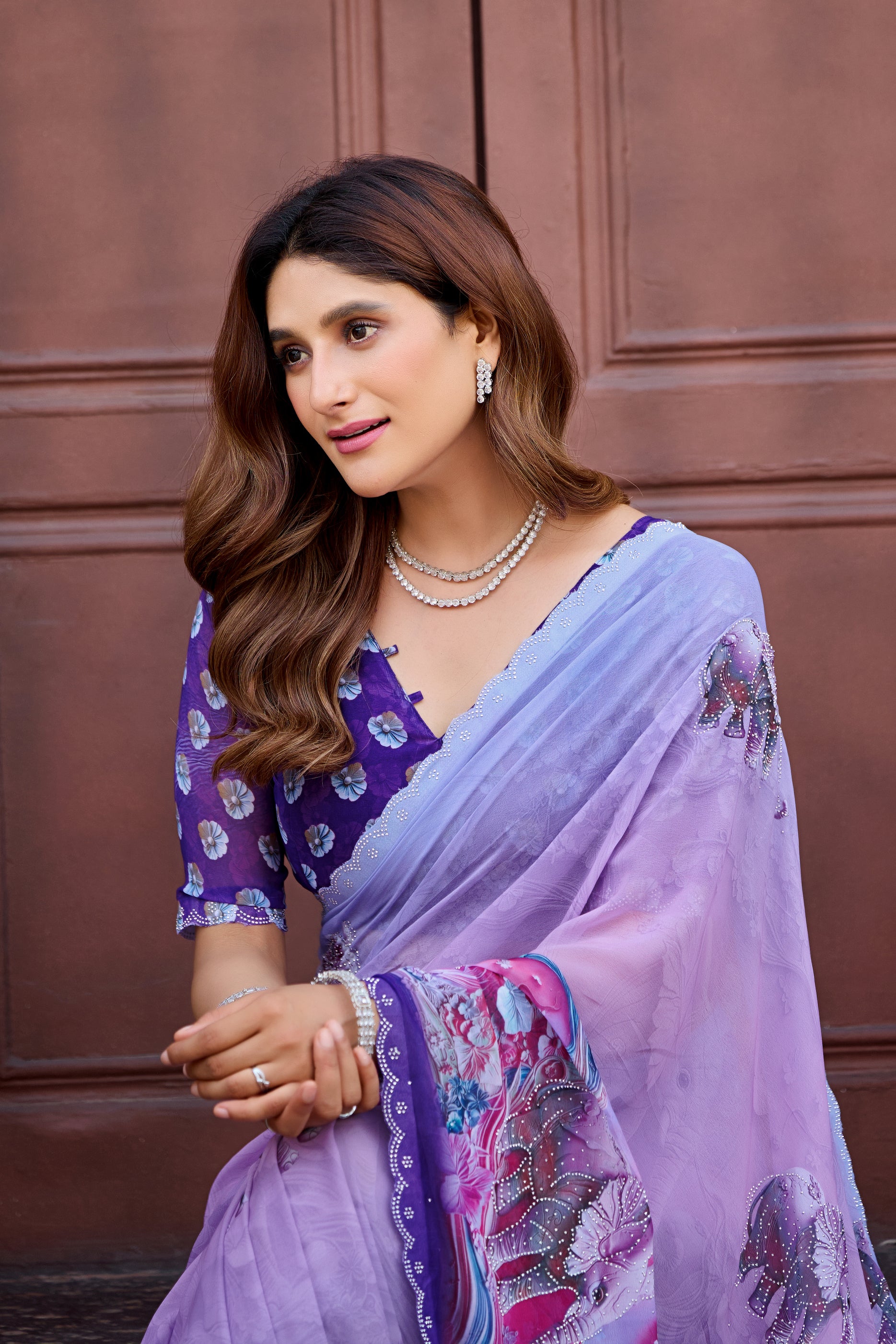 NIRALI Georgette Digital Floral Printed Saree - Jamli